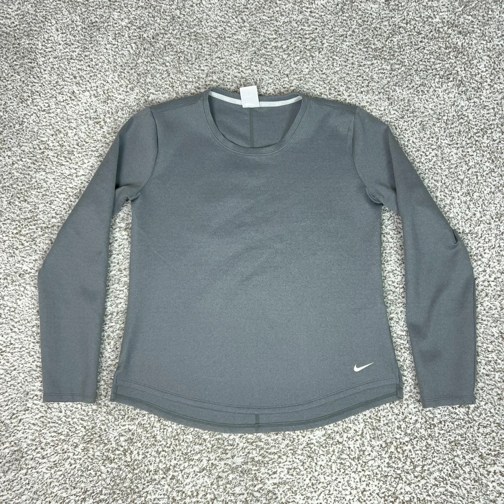Nike Shirt Womens Medium‎ Gray Therma-FIT Long Sleeve Thermal Running Athletic